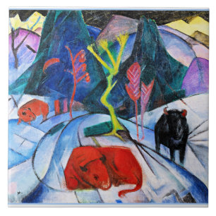 Bison in Winter, painting by Franz Marc Ceramic Tile