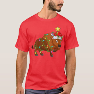 Bison Lighting Xmas Tree Matching Bison Christmas  T-Shirt