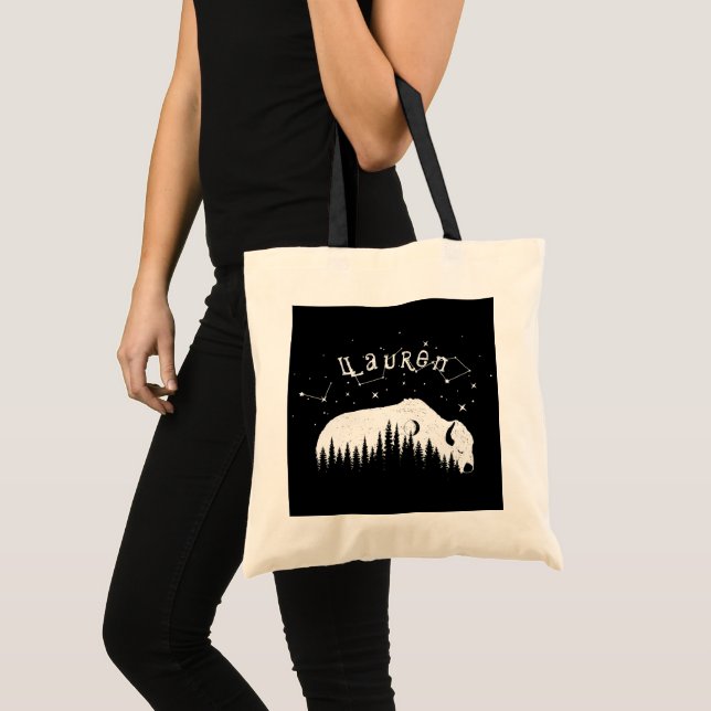 Bison Moon Wood Stars Galaxy Grey Trekking Travel Tote Bag (Front (Product))