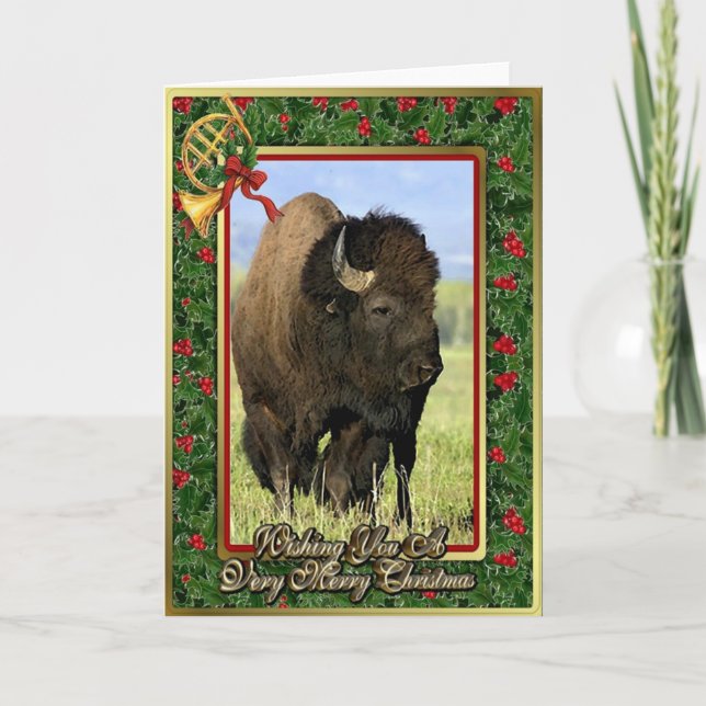 Bison North American Animal Blank Christmas Card (Front)