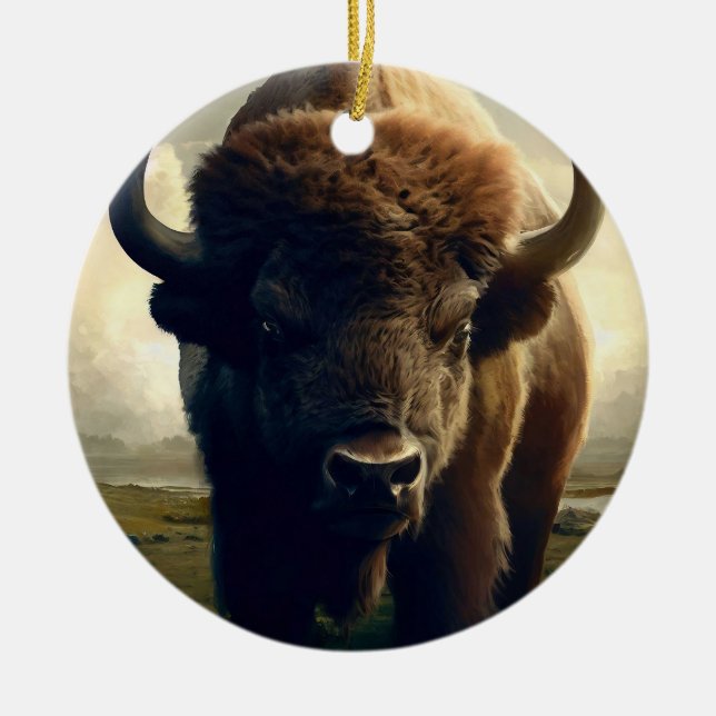 Bison Painting Ceramic Ornament (Front)
