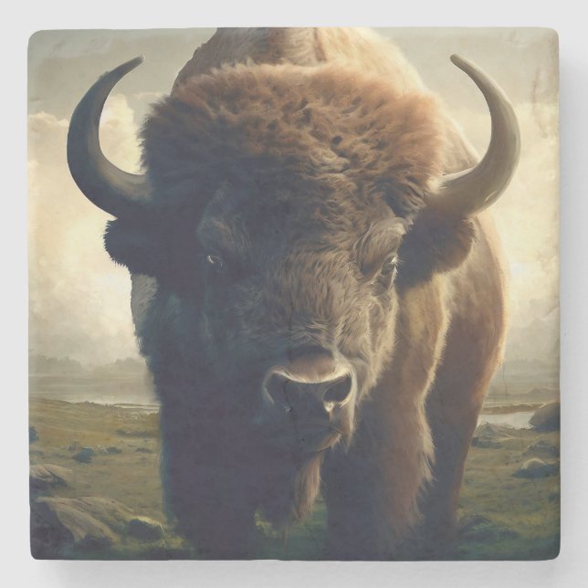 Bison Painting Stone Coaster (Front)