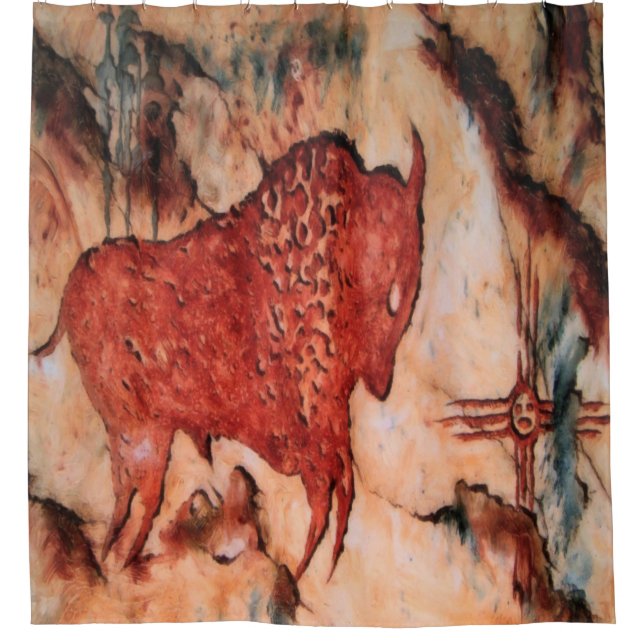 Bison Petroglyph Native American Shower Curtain (Front)