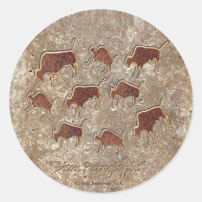 Bison Petroglyphs Classic Round Sticker (Front)