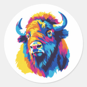 Bison Portrait Illustration Watercolour Painting Classic Round Sticker