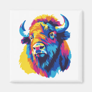 Bison Portrait Illustration Watercolour Painting Magnet