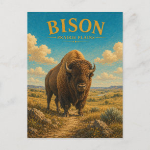 Bison Prairie Plains Watercolor GeoSaga Postcard