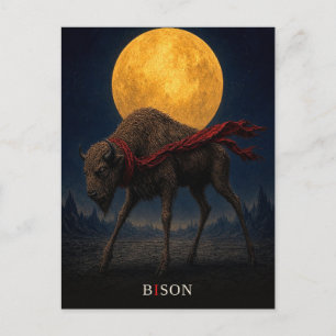 Bison Red Scarf gothic Surreal Postcard