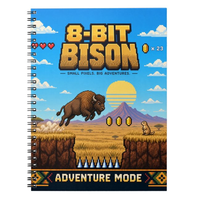 Bison, Retro 8-Bit Pixel Art Notebook (Front)