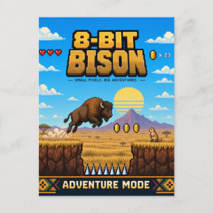 Bison, Retro 8-Bit Pixel Art Postcard