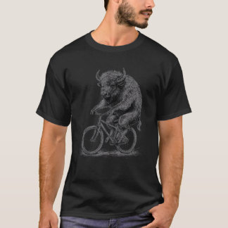 Bison Riding Bicycle Funny Cycling Animal Bike T-Shirt