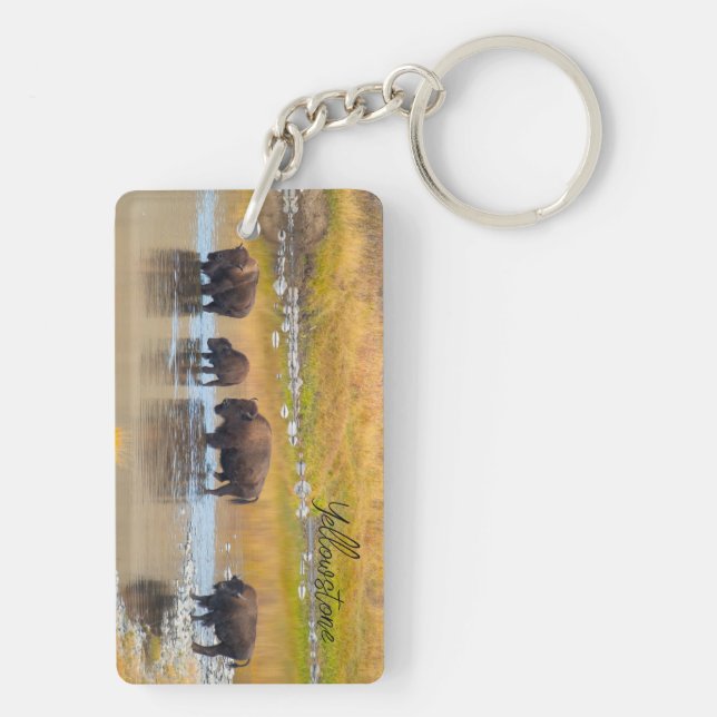 Bison River Crossing Yellowstone National Park Key Ring (Back)