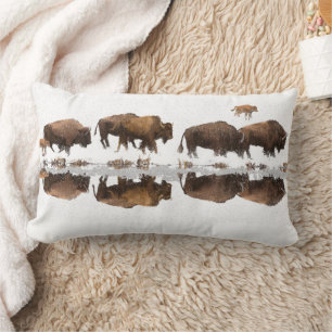 Bison Roaming in Winter Snow   Lumbar Cushion