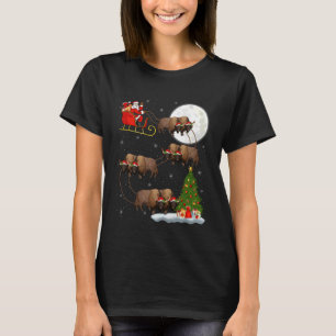 Bison Santa Sleigh Flying Funny Magical Christmas T-Shirt