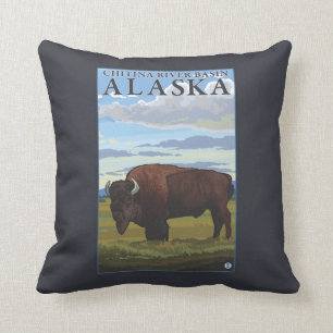Bison Scene - Chitina River Basin, Alaska Cushion