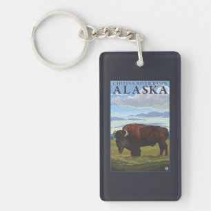 Bison Scene - Chitina River Basin, Alaska Key Ring