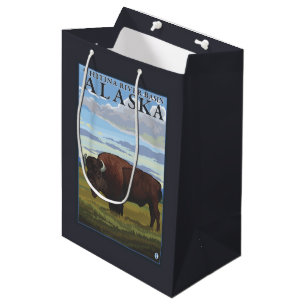 Bison Scene - Chitina River Basin, Alaska Medium Gift Bag