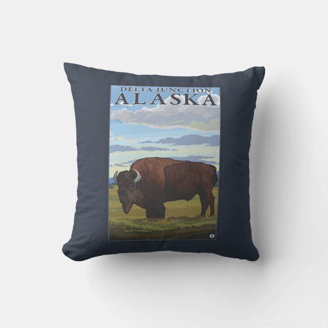 Bison Scene - Delta Junction, Alaska Cushion (Front)