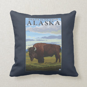 Bison Scene - Delta Junction, Alaska Cushion