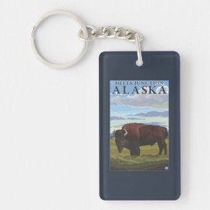 Bison Scene - Delta Junction, Alaska Key Ring