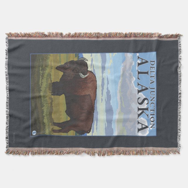 Bison Scene - Delta Junction, Alaska Throw Blanket (Front)