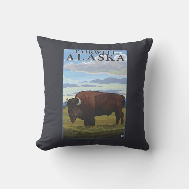 Bison Scene - Fairwell, Alaska Cushion (Front)
