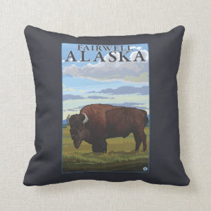 Bison Scene - Fairwell, Alaska Cushion