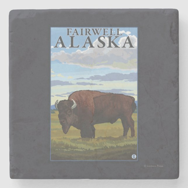 Bison Scene - Fairwell, Alaska Stone Coaster (Front)