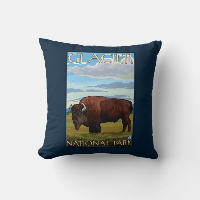 Bison Scene - Glacier National Park, MT Cushion (Front)