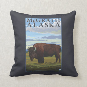 Bison Scene - McGrath, Alaska Cushion