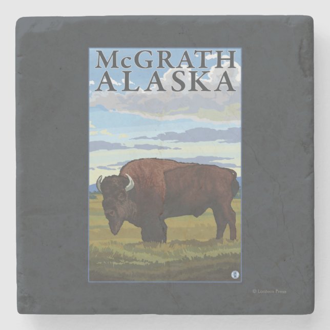 Bison Scene - McGrath, Alaska Stone Coaster (Front)