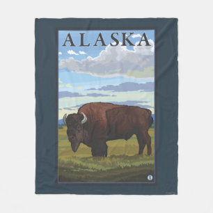 Bison Scene- Vintage Travel Poster Fleece Blanket