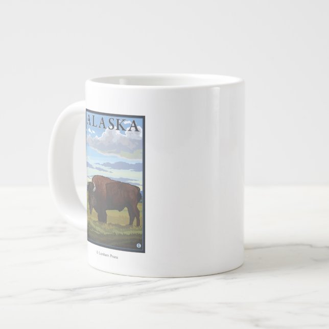 Bison Scene- Vintage Travel Poster Large Coffee Mug (Front Left)