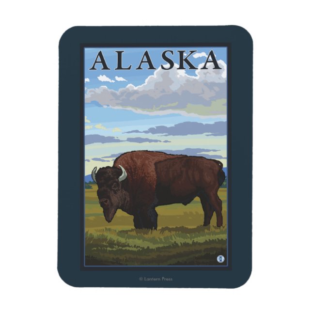 Bison Scene- Vintage Travel Poster Magnet (Vertical)