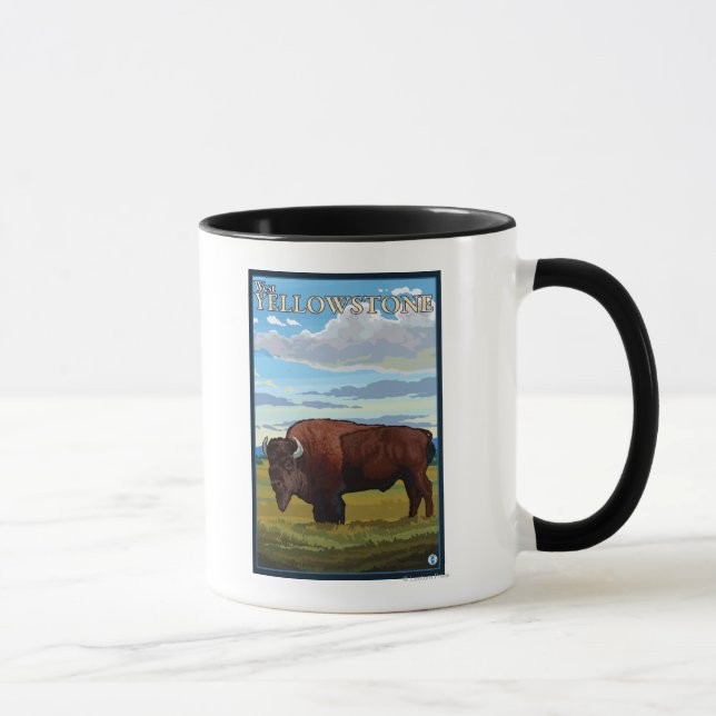 Bison Scene - West Yellowstone, Montana Mug (Right)