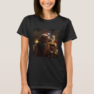 Bison Selfie with Santa Claus Funny Christmas Meme T-Shirt