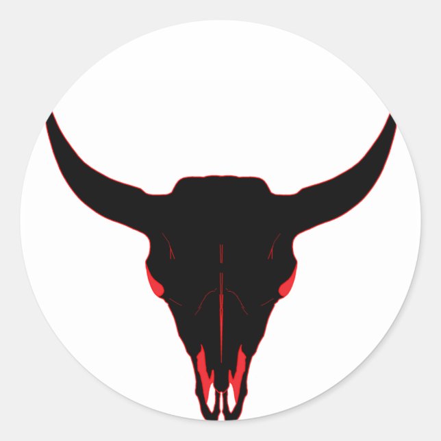 Bison Skull Black and Red Classic Round Sticker (Front)