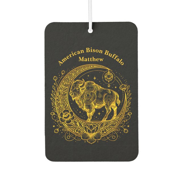 Bison Standing in a Floral Crescent Moon Design Car Air Freshener (Front)