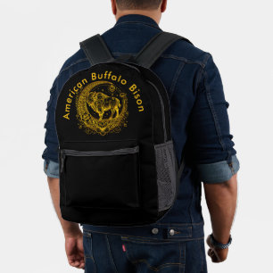 Bison Standing in a Floral Crescent Moon Design Printed Backpack