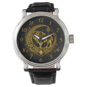 Bison Standing in a Floral Crescent Moon Design Watch