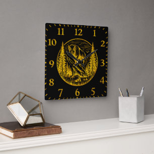 Bison Standing Proudly in a Natural Landscape Square Wall Clock