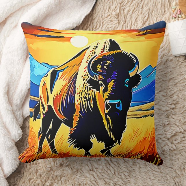 Bison Sunset Majesty Design Cushion (Blanket)