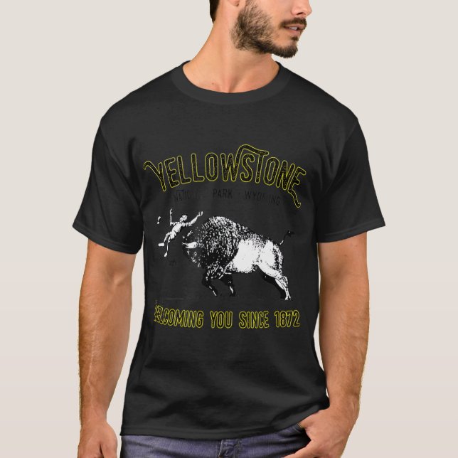 Bison Toss Yellowstone National Park Funny  T-Shirt (Front)