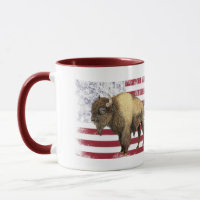 Bison US Buffalo American Flag USA