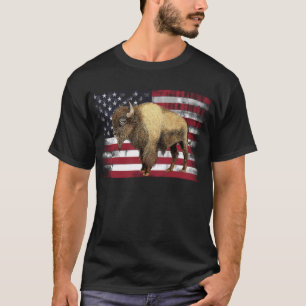Bison US Buffalo American Flag USA T-Shirt