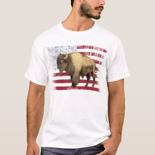Bison US Buffalo American Flag USA T-Shirt