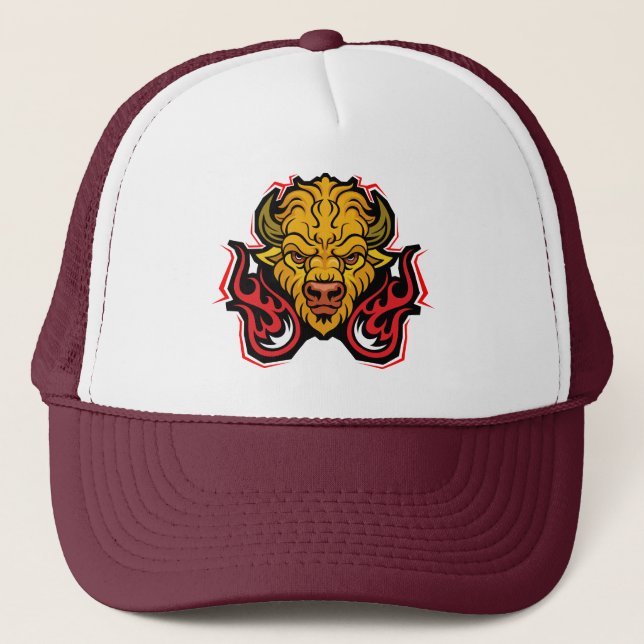 Bison Walking Through Fire Trucker Hat (Front)