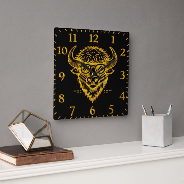Bison Wearing Sunglasses With a Cool Expression Square Wall Clock (Office)