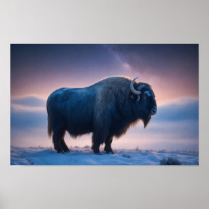 Bison Wild Majestic Animal A Starry Galaxy Night Poster