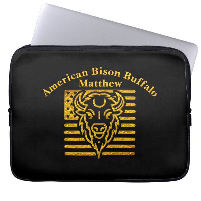 Bison With American Flag Background Laptop Sleeve (Front)